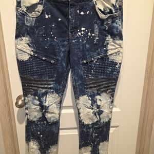 Trac Navy and Cream Patchwork Skinny Jeans
